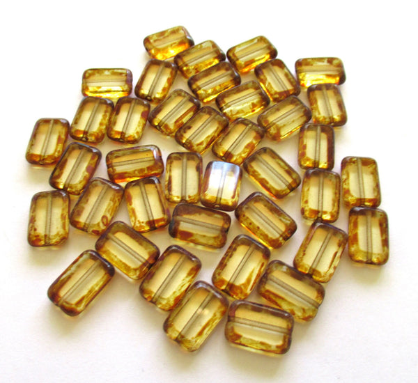 Ten rectangular, table cut Czech glass beads - crystal clear beads with a brown picasso finish - rectangle beads - 12mm x 8mm - C0068