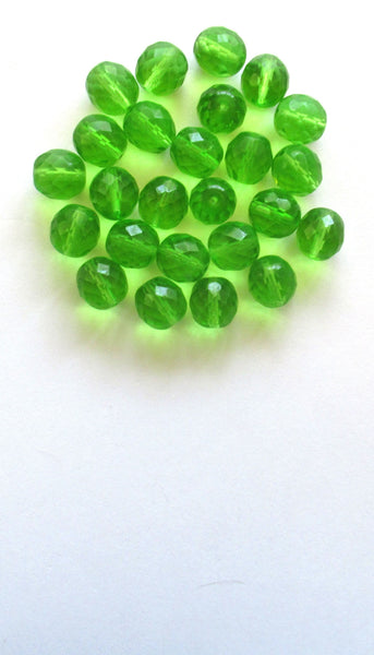 Ten Czech glass fire polished faceted round beads - 12mm peridot green beads C0018