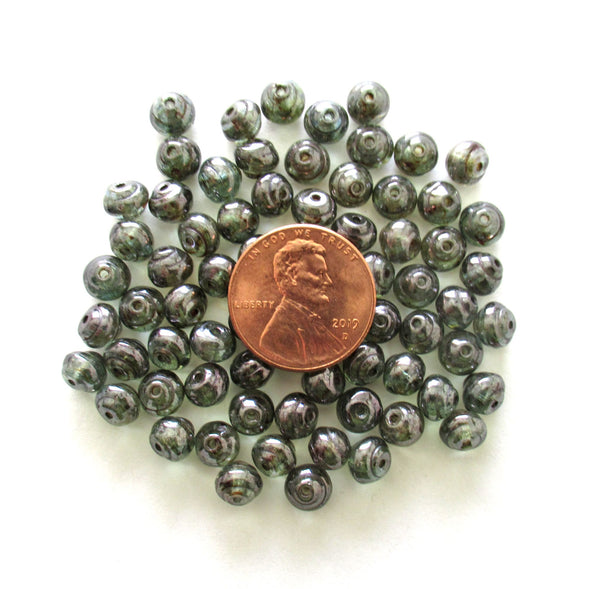 25 6mm Czech glass snail beads - iridescent lumi green baroque round beads - C0072