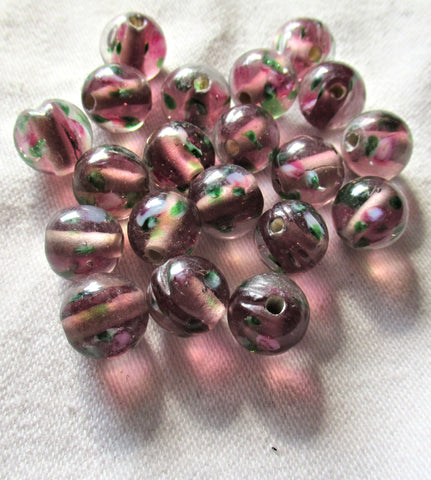 Lot of ten 10mm amethyst / purple smooth round floral druk beads - made in India glass flower druks C5901