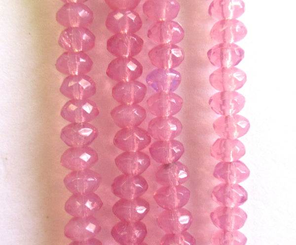 38 small faceted Czech glass puffy rondelle spacer beads - 3mm x 5mm milky pink Czech glass C0079