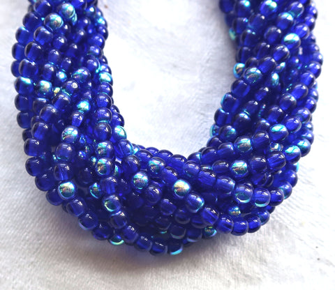Lot of 100 3mm cobalt blue AB Czech glass druks, smooth round druk beads C6401 - Glorious Glass Beads