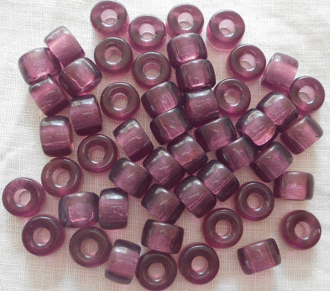 25 9mm Czech Amethyst or Purple pony roller beads, large hole iridescent multicolored glass crow beads, C7625
