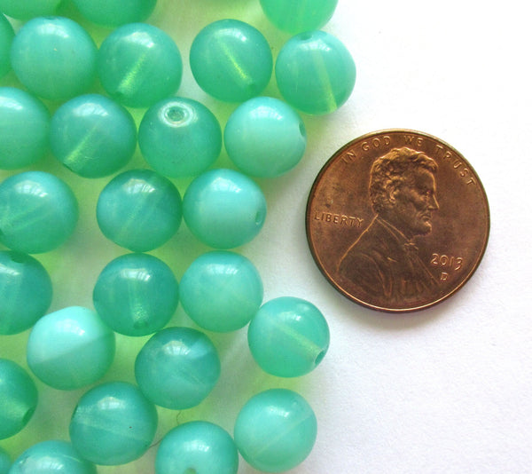 Lot of 25 8mm Czech glass druks - translucent jade green opal smooth round druk beads C0034