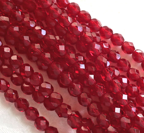 25 6mm Ruby red Czech glass beads, firepolished, faceted round beads, C0625 - Glorious Glass Beads