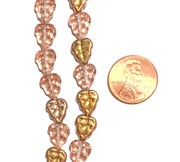 Lot of 25 Czech glass leaf beads, Apollo gold, center drilled 10 x 8mm beads C0076
