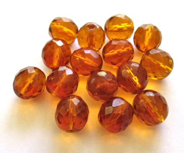 Ten Czech glass fire polished faceted round beads - 12mm topaz brown beads C0077