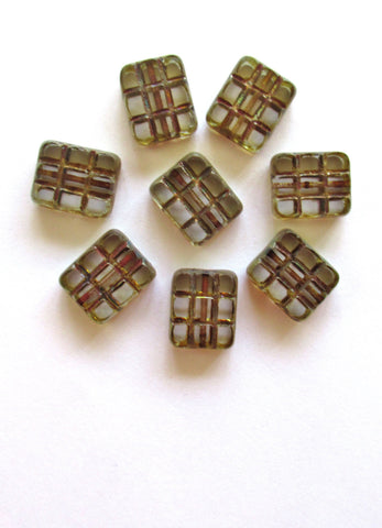 Five large 15 x 13mm Czech glass square beads - table cut crystal clear picasso rectangular carved rectangle beads - 00311