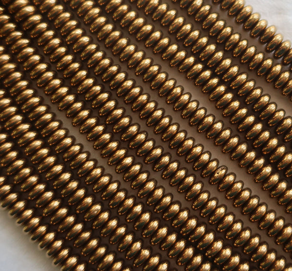 Lot of 50 6mm Czech glass rondelle beads, metallic bronze flat spacers or rondelles C85101 - Glorious Glass Beads