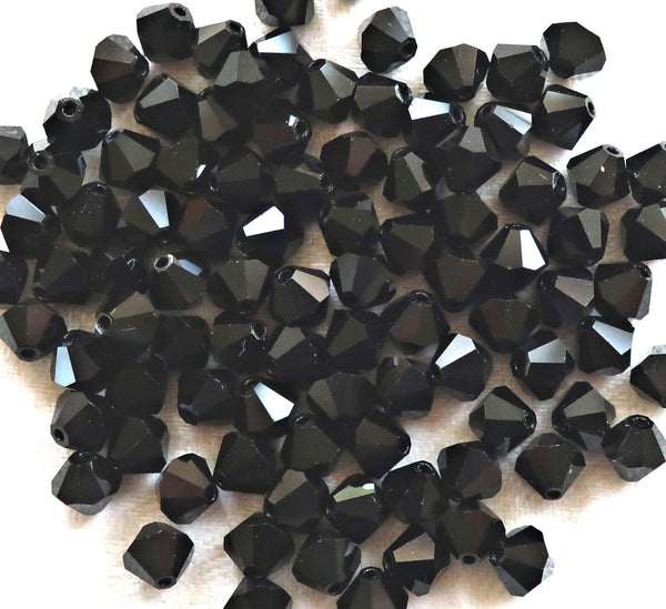 Lot of 24 6mm Czech opaque Jet Black glass faceted bicone beads, Preciosa Crystal black bicones 4801