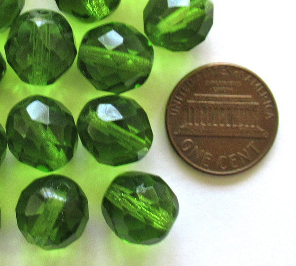 Ten Czech glass fire polished faceted round beads - 12mm olive olivine green beads C0026