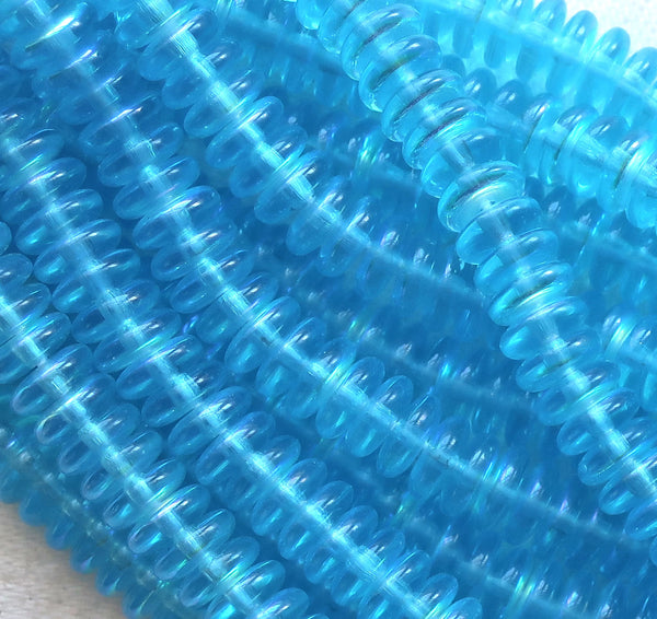 Lot of 50 6mm Czech glass rondelle beads, transparent aqua blue AB flat spacers or rondelles C3701 - Glorious Glass Beads