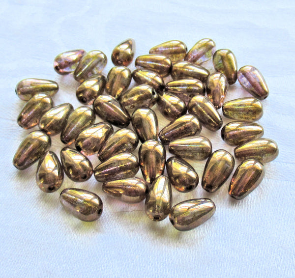 Lot of 25 lumi brown Czech glass drop beads - smooth teardrop beads - 10 x 6mm C5301 - Glorious Glass Beads