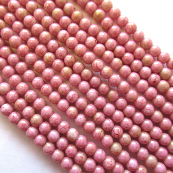 Lot of 100 4mm Czech glass druk beads - opaque pink luster smooth round druks C0009