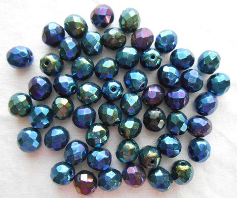 Lot of 25 8mm Blue Iris, faceted, round, firepolished glass beads, C2525 - Glorious Glass Beads