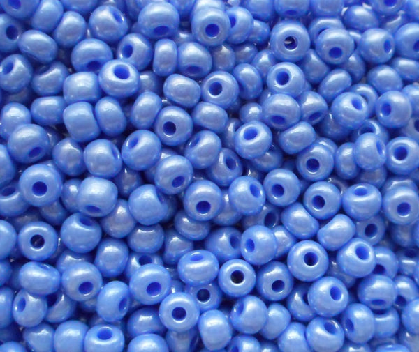 Pkg of 24 grams Opaque French Blue Luster Czech 6/0 large glass seed beads, size 6 Preciosa Rocaille 4mm spacer beads, big hole, C0824