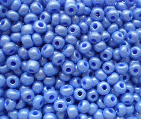 Pkg of 24 grams Opaque French Blue Luster Czech 6/0 large glass seed beads, size 6 Preciosa Rocaille 4mm spacer beads, big hole, C0824 - Glorious Glass Beads