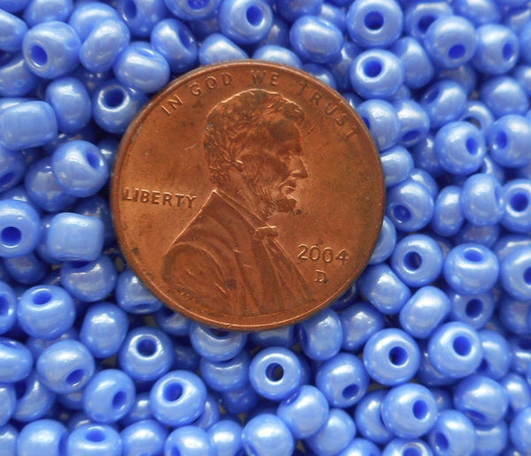 Pkg of 24 grams Opaque French Blue Luster Czech 6/0 large glass seed beads, size 6 Preciosa Rocaille 4mm spacer beads, big hole, C0824 - Glorious Glass Beads