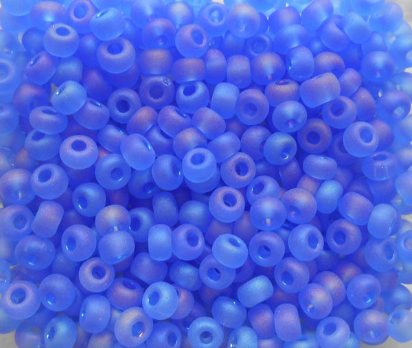 Pkg of 24 grams Light Sapphire Blue AB Matte, Czech 6/0 large glass seed beads, size 6 Preciosa Rocaille 4mm spacer beads, big hole, C2524