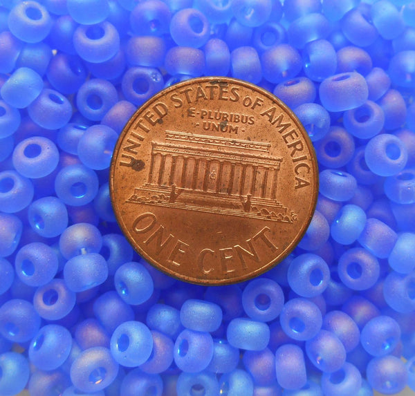 Pkg of 24 grams Light Sapphire Blue AB Matte, Czech 6/0 large glass seed beads, size 6 Preciosa Rocaille 4mm spacer beads, big hole, C2524 - Glorious Glass Beads