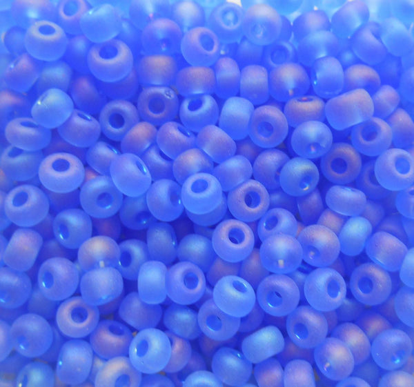 Pkg of 24 grams Light Sapphire Blue AB Matte, Czech 6/0 large glass seed beads, size 6 Preciosa Rocaille 4mm spacer beads, big hole, C2524 - Glorious Glass Beads