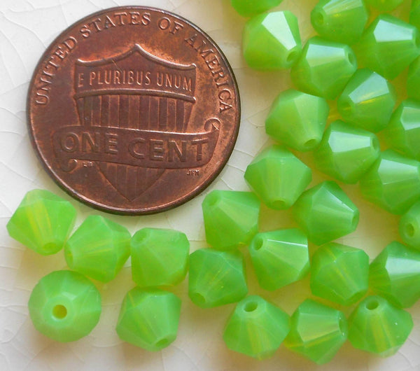 Lot of 24 6mm Opaque Green Opal Czech Preciosa Crystal bicone beads, faceted glass green bicones C4801 - Glorious Glass Beads