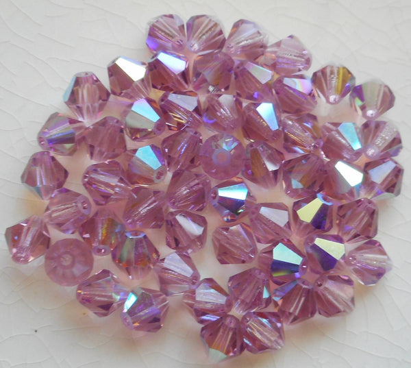 Lot of 24 6mm Light Amethyst AB Czech Preciosa Crystal bicone beads, faceted glass purple AB bicones C60101 - Glorious Glass Beads