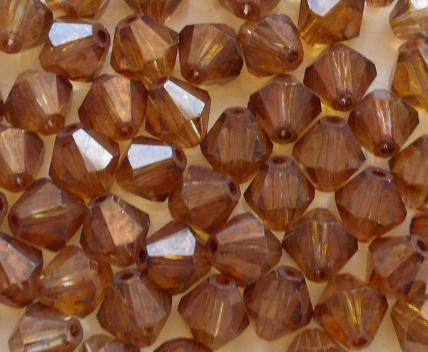 Lot of 24 6mm Lumi Brown Czech Preciosa Crystal bicone beads, faceted glass brown bicones C60101 - Glorious Glass Beads