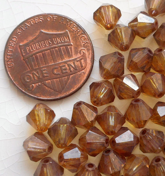 Lot of 24 6mm Lumi Brown Czech Preciosa Crystal bicone beads, faceted glass brown bicones C60101 - Glorious Glass Beads