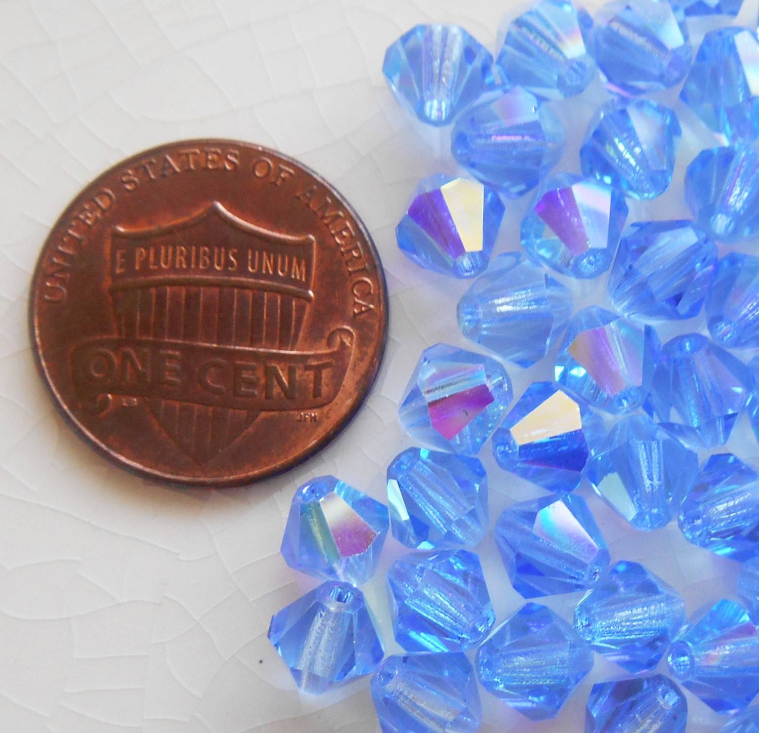 Lot of 24 6mm Sapphire Blue AB Czech Preciosa Crystal bicone beads, faceted glass blue AB bicones C60101 - Glorious Glass Beads