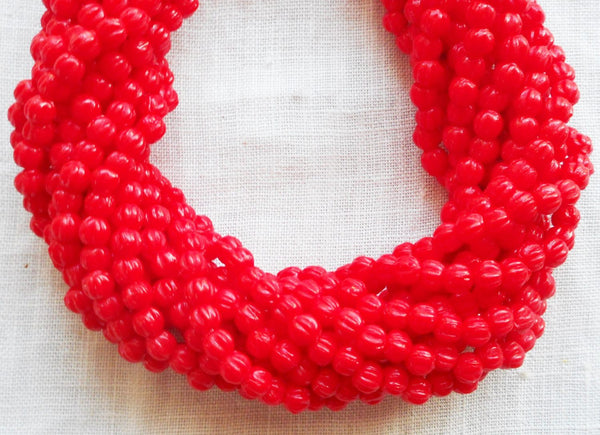 Lot of 100 3mm Opaque Red melon beads, Czech pressed glass beads C9650
