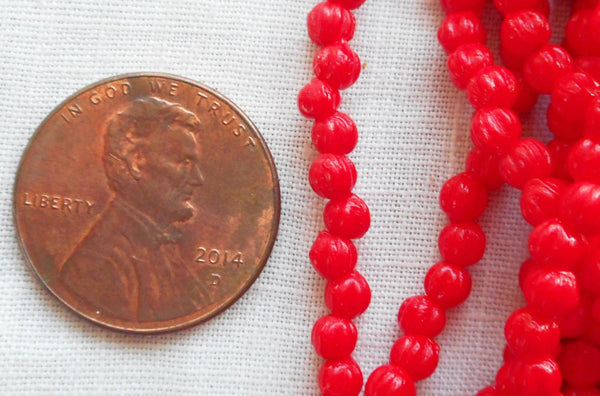 Fifty 3mm Opaque Red melon beads, Czech pressed glass beads C9650 - Glorious Glass Beads