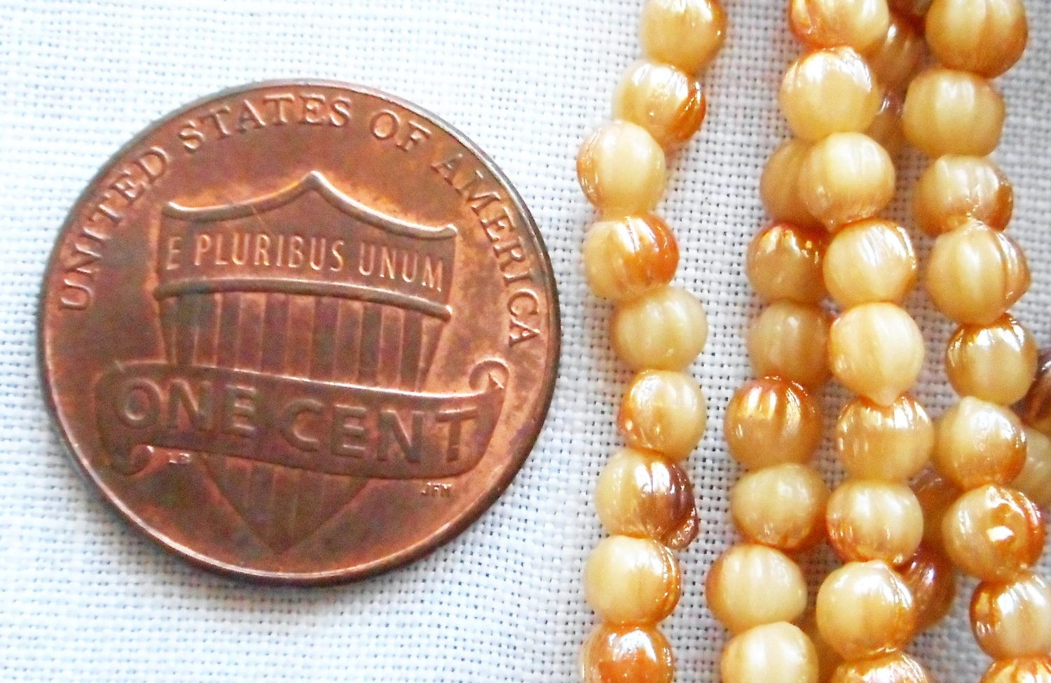 Lot of 100 3mm Antique Beige Celsian melon beads, neutral Czech pressed glass beads C05150 - Glorious Glass Beads