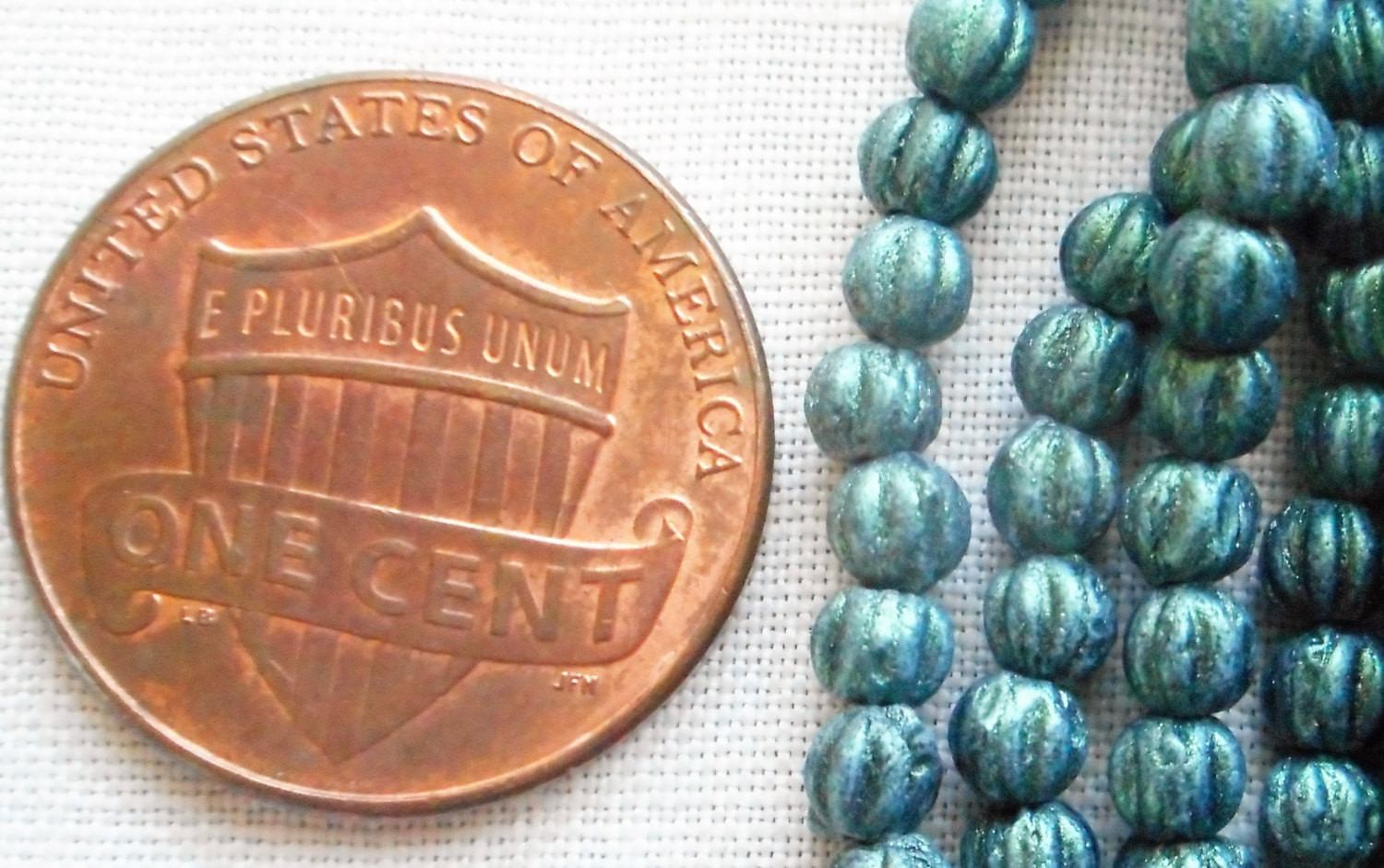 Lot of 100 3mm Light Green, Sueded, Suede Metallic Green melon beads, Czech pressed glass beads C05150 - Glorious Glass Beads