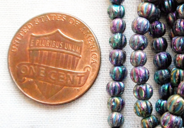 Lot of 100 3mm Metallic Purple Iris melon beads, Czech pressed glass beads C0650 - Glorious Glass Beads