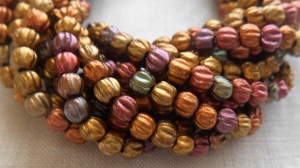 Lot of 100 3mm Matte Metallic Bronze Iris glass melon beads, Czech pressed glass beads C8550 - Glorious Glass Beads