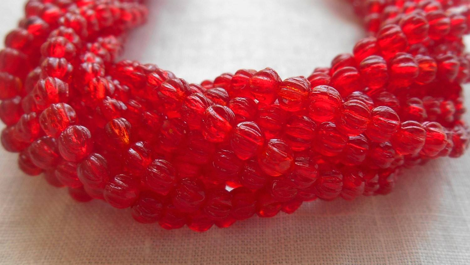 Fifty 3mm Translucent Siam Ruby Red melon beads, Czech pressed glass beads C1650 - Glorious Glass Beads