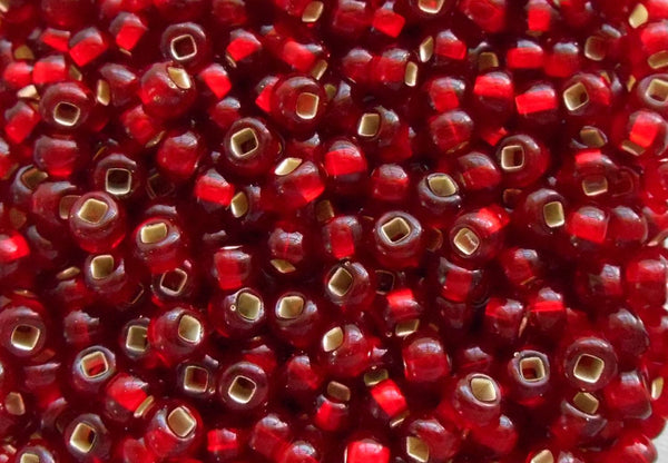 Pkg of 24 grams Ruby Red Silver Lined Czech 6/0 large glass seed beads, size 6 Preciosa Rocaille 4mm spacer beads, big hole, C9524
