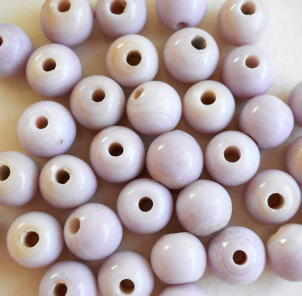 Ten 12mm Opaque Light Lavender big large hole glass beads with 3mm holes, smooth round druk beads, Made in India C1601 - Glorious Glass Beads