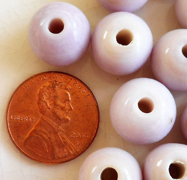 Ten 12mm Opaque Light Lavender big large hole glass beads with 3mm holes, smooth round druk beads, Made in India C1601 - Glorious Glass Beads