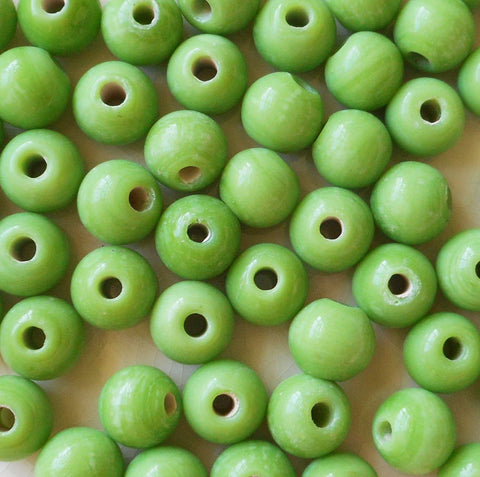 Ten 12mm Bright Opaque Lime Green big large hole glass beads with 3mm holes, smooth round druk beads, Made in India C7601 - Glorious Glass Beads