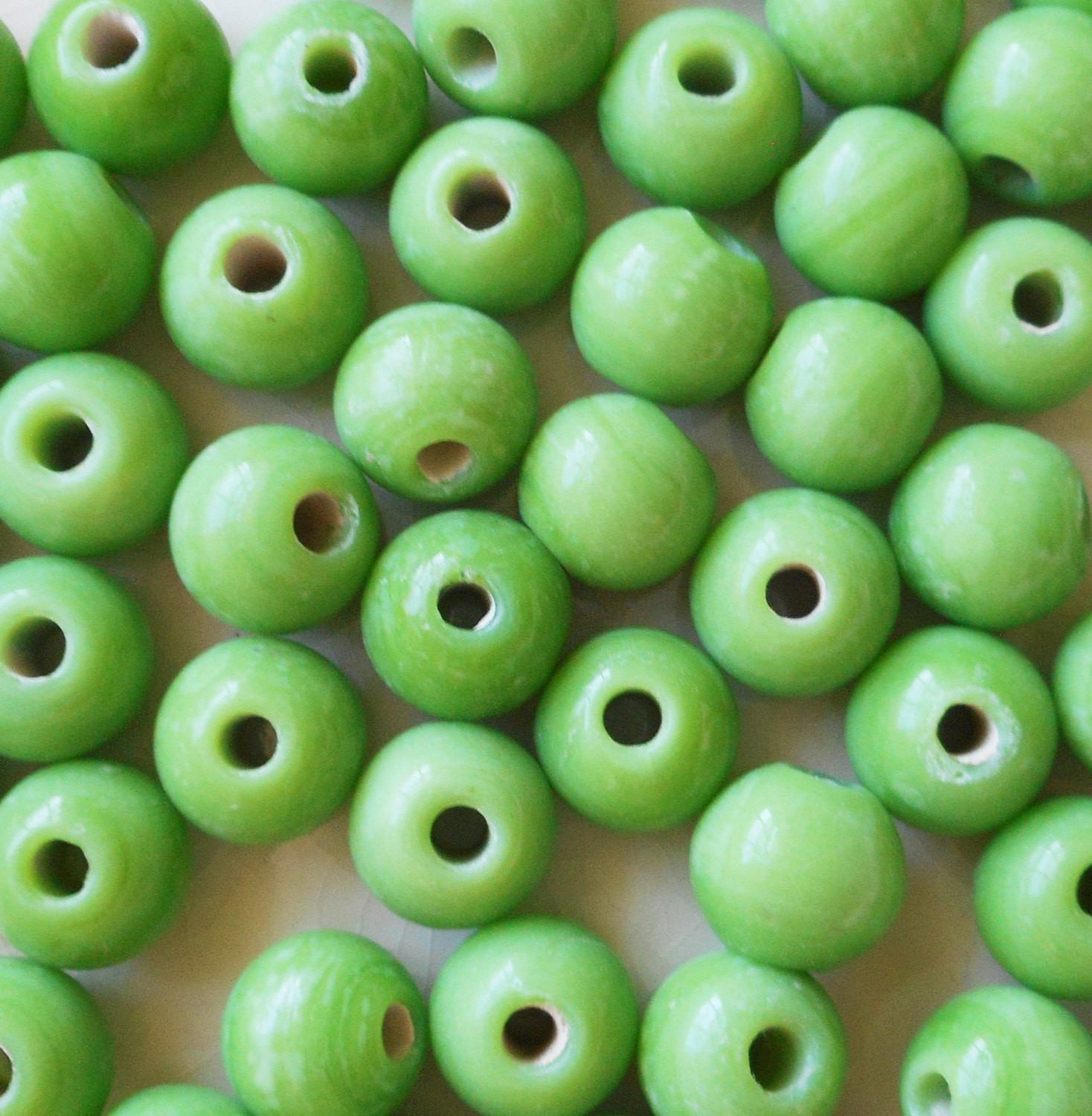 Ten 12mm Bright Opaque Lime Green big large hole glass beads with 3mm holes, smooth round druk beads, Made in India C7601 - Glorious Glass Beads