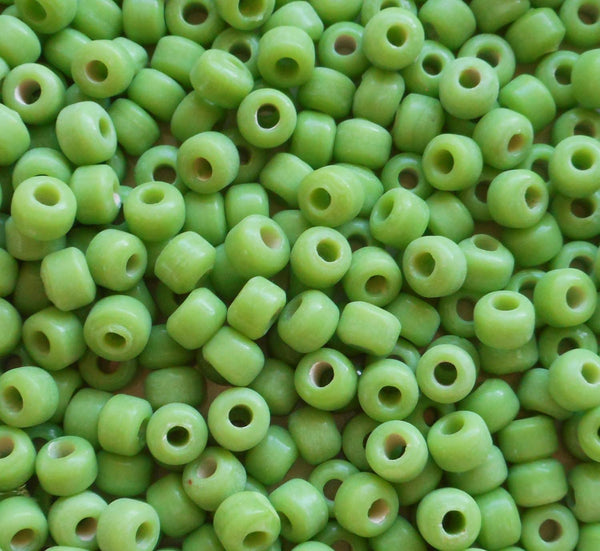 Lot of 25 9mm Opaque Lime Green glass pony roller beads, large hole, big hole crow beads, Made in India, C6401 - Glorious Glass Beads