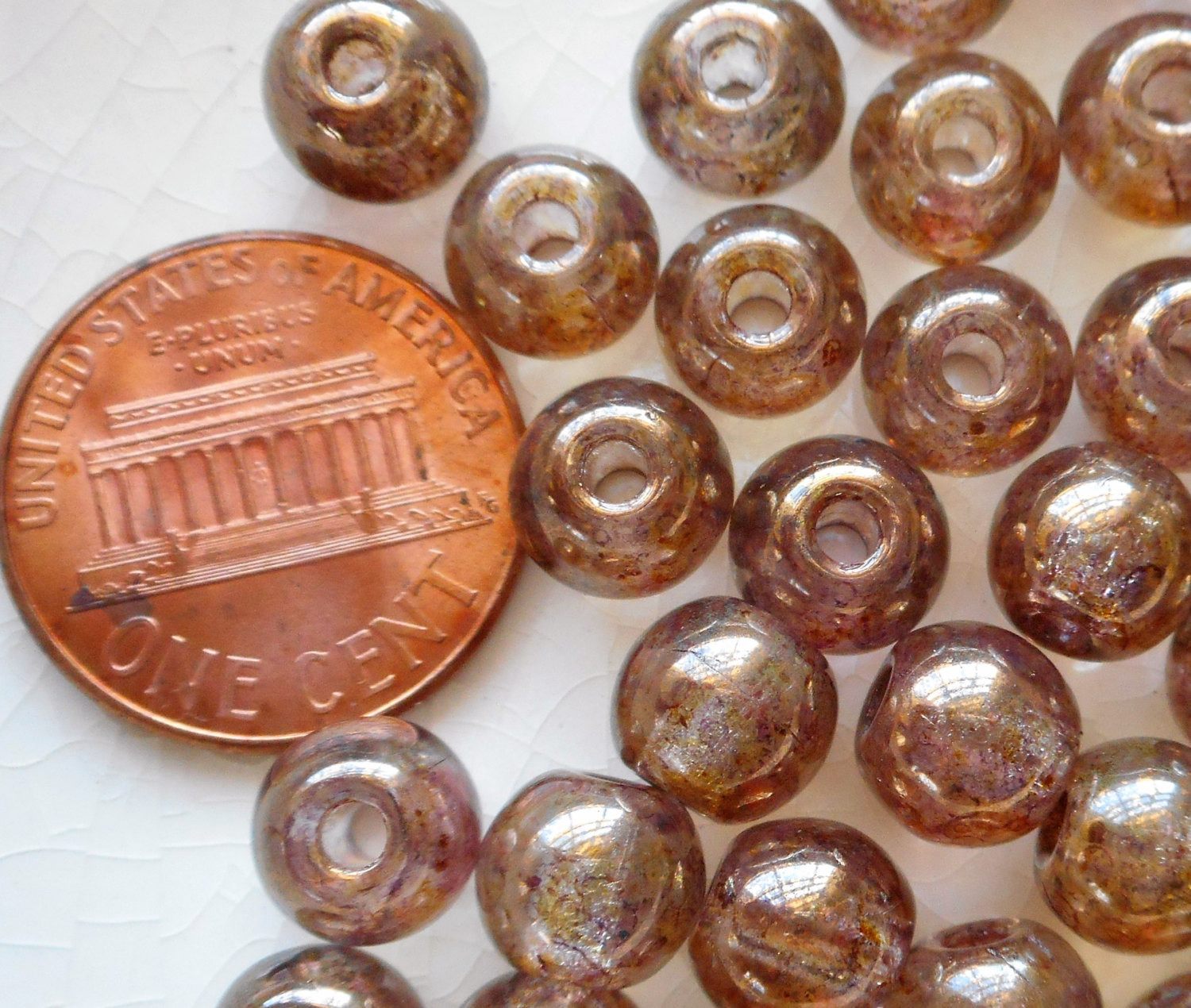 Lot of 25 8mm Czech glass big hole beads, Lumi Brown smooth round druk beads with 2mm holes C1501 - Glorious Glass Beads
