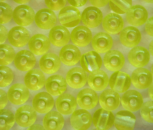 Lot of 25 8mm Czech glass big hole beads, Jonquil or yellow smooth round druk beads with 2mm holes C4401 - Glorious Glass Beads