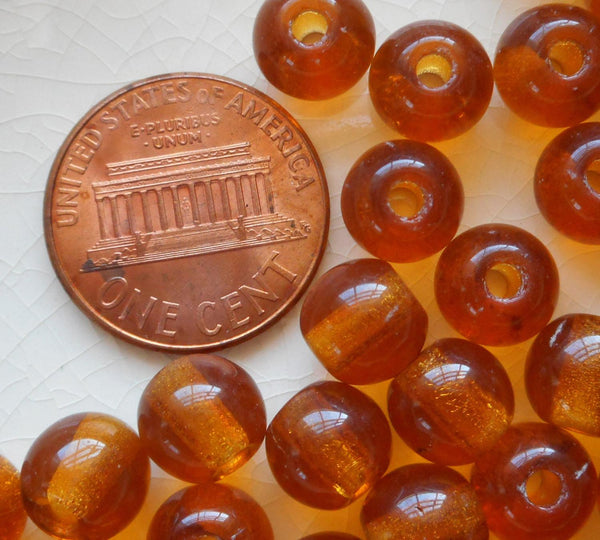 Lot of 25 8mm Czech glass big hole beads, Topaz brown smooth round druk beads with 2mm holes C8401 - Glorious Glass Beads