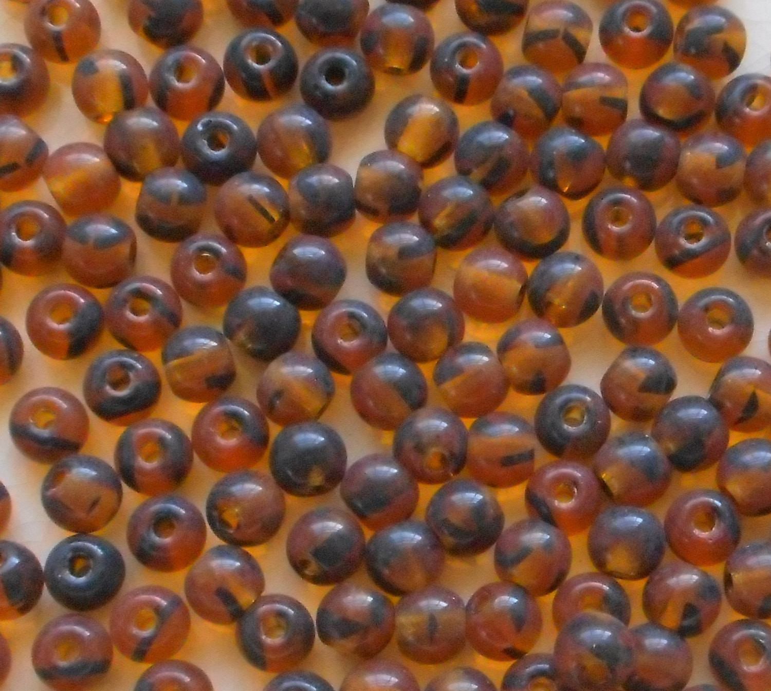 Lot of 25 8mm Czech glass big hole beads, Tortoise Shell, Tortoiseshell smooth round druk beads with 2mm holes C0601 - Glorious Glass Beads