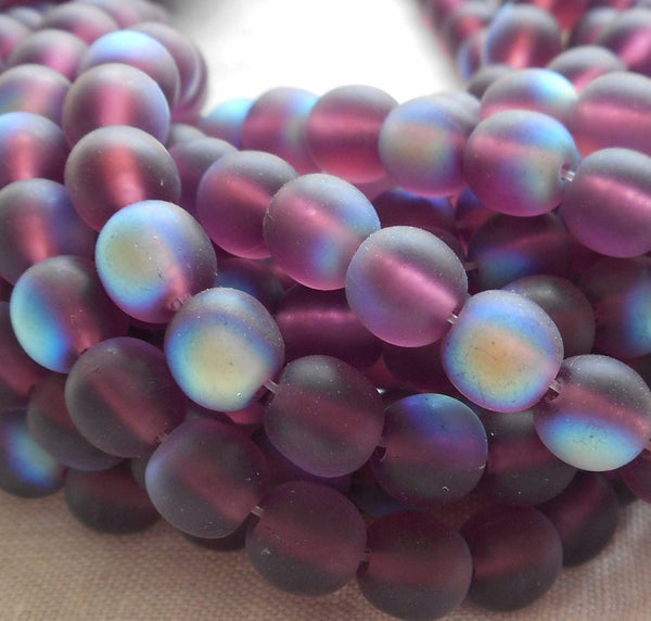 Lot of 50 6mm Czech glass druks, Matte Amethyst AB, purple, smooth round druk beads C0750 - Glorious Glass Beads