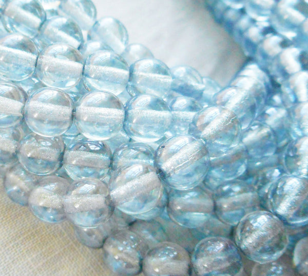 Lot of 50 6mm Czech glass druks, Transparent Blue Luster, smooth round druk beads C9750 - Glorious Glass Beads