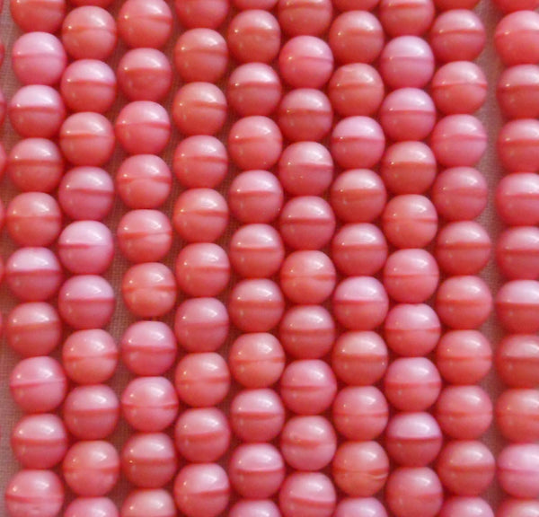 Lot of 50 6mm Czech glass druks, Opaque Coral Pink smooth round druk beads C92150 - Glorious Glass Beads